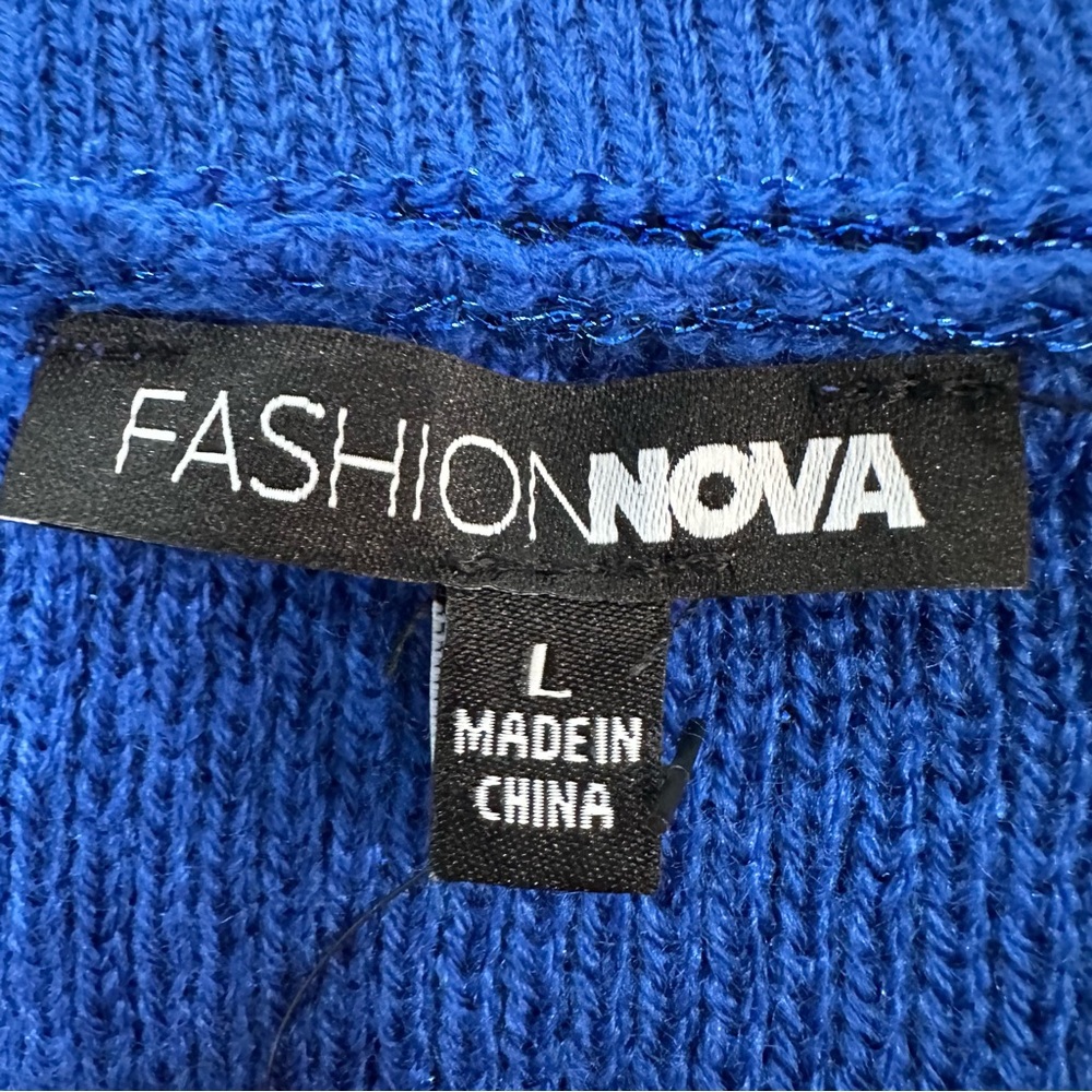 NWT Fashion Nova Royal Blue Cobalt V-Neck Knit Bodycon Sweater Mini Dress Size L - Picture 14 of 17